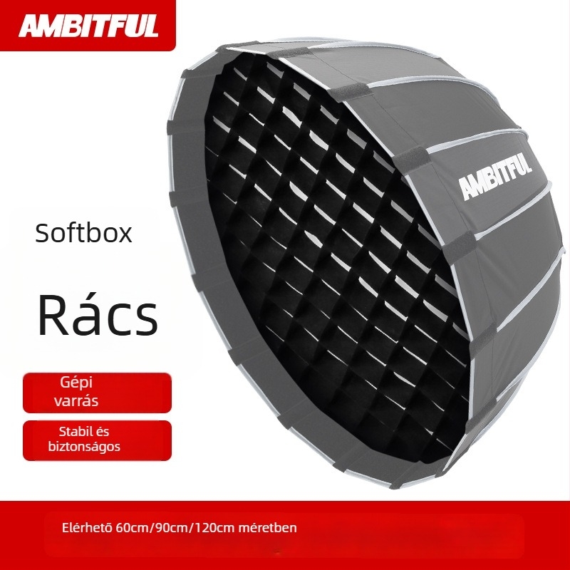 Parabolikus softbox gyorskioldó rendszerrel, nemszőtt anyagból, hexagonális hálóval, fotózásra és videózásra.
