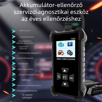 V360 autódiagnosztikai eszköz OBD hibakereséshez, akkumulátor-ellenőrzéshez és motor diagnosztikához