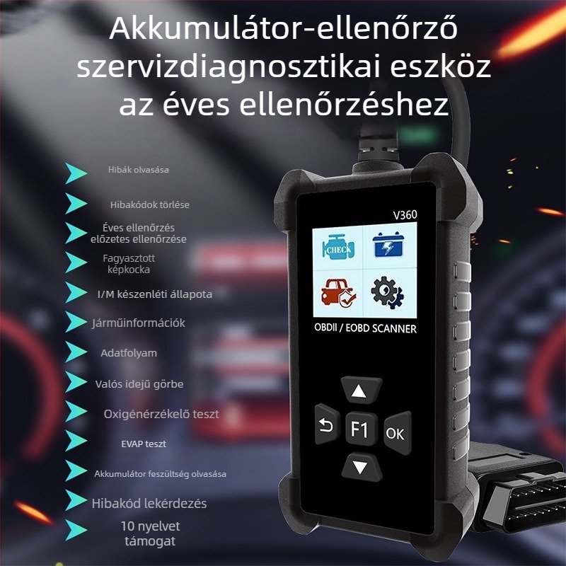 V360 autódiagnosztikai eszköz OBD hibakereséshez, akkumulátor-ellenőrzéshez és motor diagnosztikához