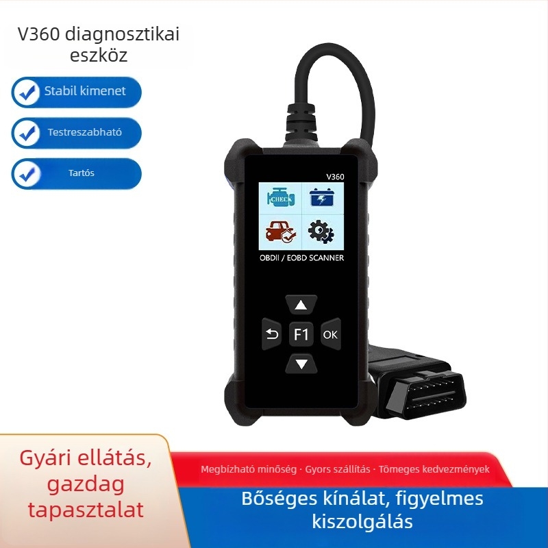 V360 autódiagnosztikai eszköz OBD hibakereséshez, akkumulátor-ellenőrzéshez és motor diagnosztikához