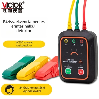 Háromfázisú AC fázismérő és fázissorrend-tesztelő VC850A/B/C/D, mérési tartomány 220-600V, motor teszteléséhez.