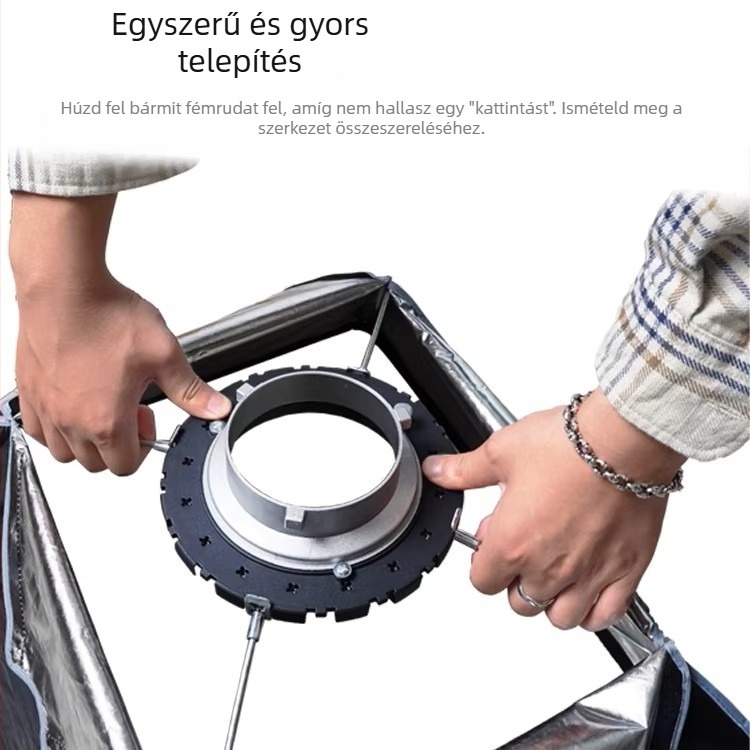 Gyorsan összeszerelhető téglalap alakú softbox rács vakuhoz – alumíniumötvözet, max terhelés 6–10 kg, tömeg 0,85 kg, kompatibil Baorong vakufejjel