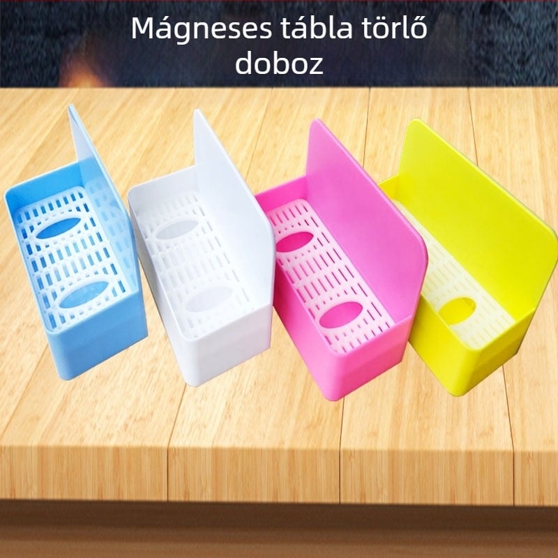 Mágneses tábla tisztító doboz, egyoldalas, műanyag kerettel és panellel, kiegészítők tárolórekeszével