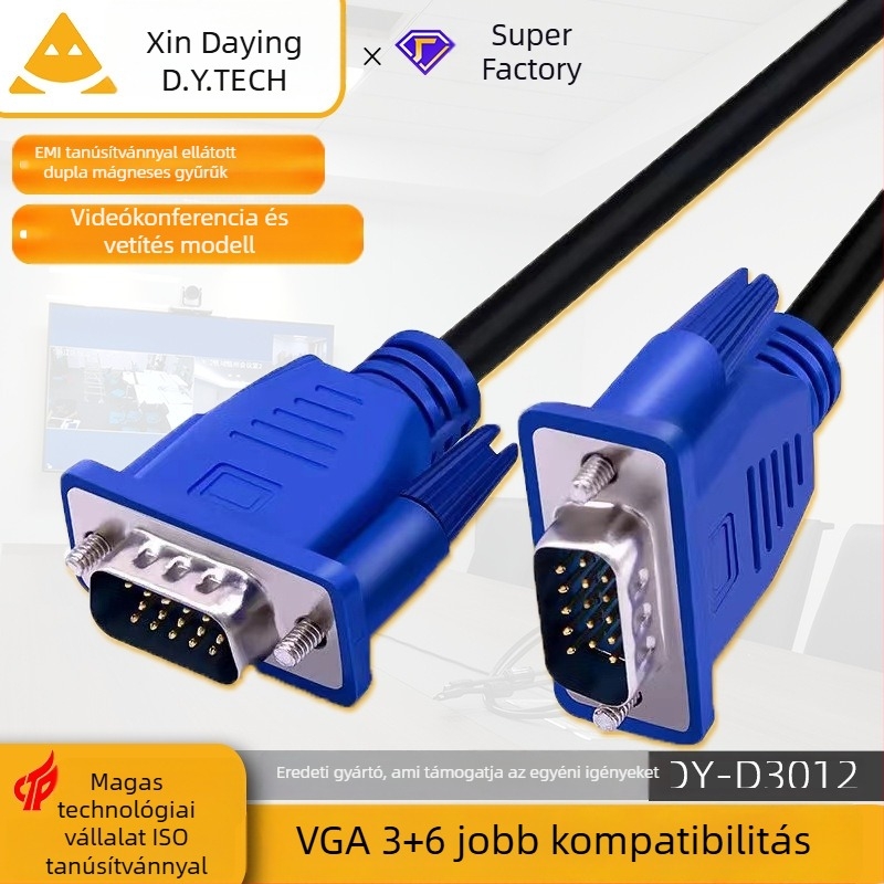 VGA-kábel 3+6 EMI-szűrt asztali számítógéphez, monitor, TV és projektor csatlakoztatására – videó kábel