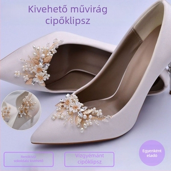 Levehető gyöngy virág cipőklipsz - Rhinestone virág stílus - Anyag: szintetikus kristály - Alkalmas szandálokra, textile cipőkre és papucsokra