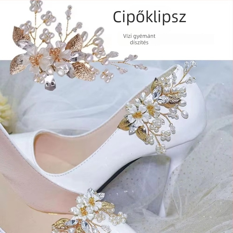 Levehető gyöngy virág cipőklipsz - Rhinestone virág stílus - Anyag: szintetikus kristály - Alkalmas szandálokra, textile cipőkre és papucsokra