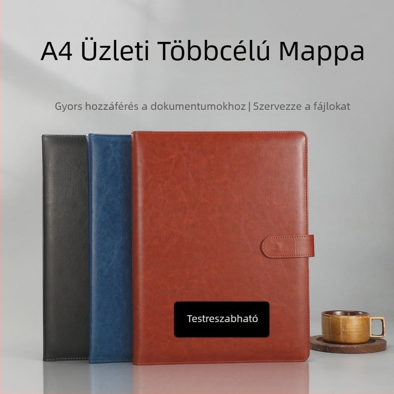 Bőr A4-es méretű klipboard erős rögzítővel, többsfunkciós mappa és dokumentum rendező értekezletekhez és aláírásokhoz