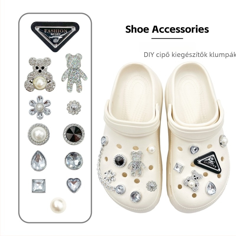 LF-0050 100 darabos cipődíszítő készlet – PVC virágok és csatok, Crocs-stílusú szandálokhoz, textil cipőkhöz és papucsokhoz, DIY, egész éves használatra