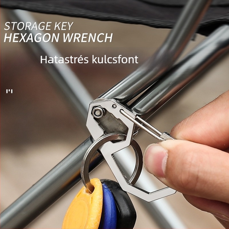 X-TOOLS Rozsdamentes acélból készült nyolcszögletű karabiner kulcstartó gyorsoldó kampó, többfunkciós, maximális teher 20