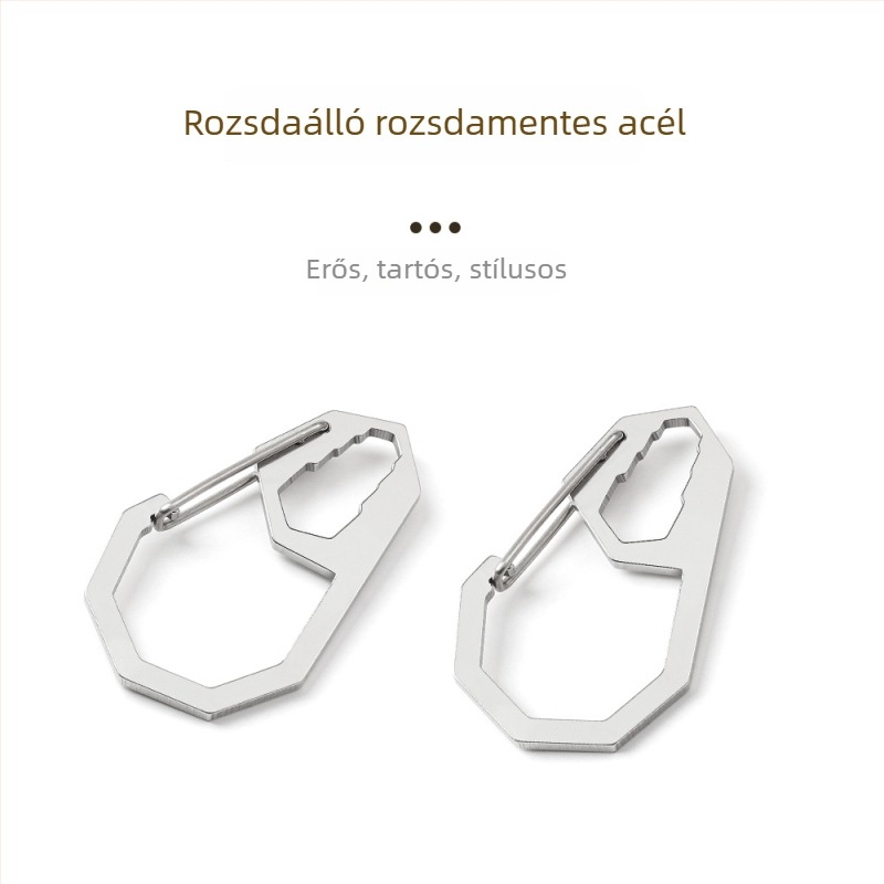 X-TOOLS Rozsdamentes acélból készült nyolcszögletű karabiner kulcstartó gyorsoldó kampó, többfunkciós, maximális teher 20