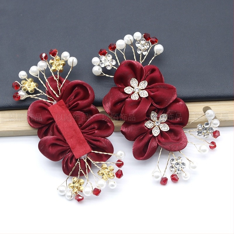 Menyasszonyi cipő dísz masnival és két virággal, Velcro, modell ym0051, Yimo Jewelry