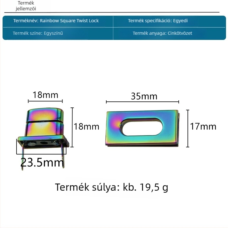 Téglalap alakú csavarodó zár poggyászhoz – fém poggyász-hardver kiegészítő, modell Y1280