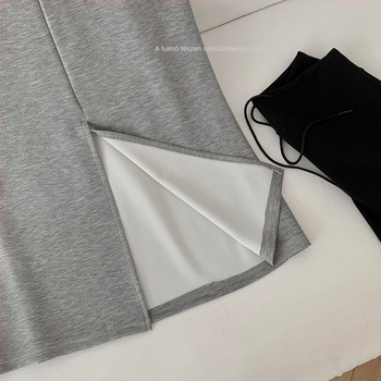 WGWE6597 Midi szoknya húzózsinóros derékkal, A-vonalú szabás, pamut, enyhe elasztikusság, japán-koreai casual minimalist stílus