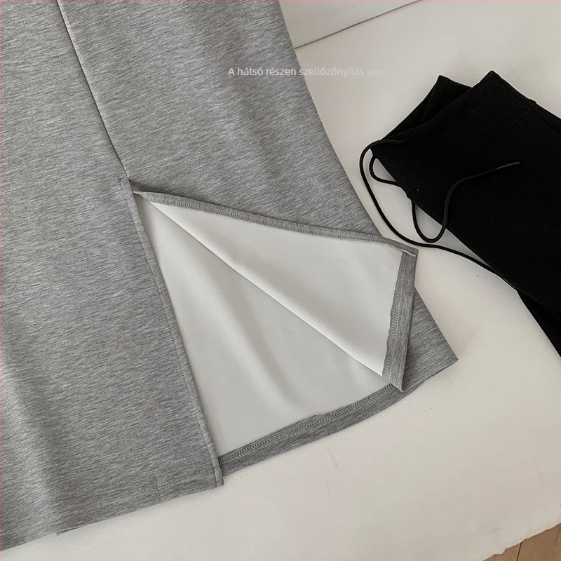 WGWE6597 Midi szoknya húzózsinóros derékkal, A-vonalú szabás, pamut, enyhe elasztikusság, japán-koreai casual minimalist stílus
