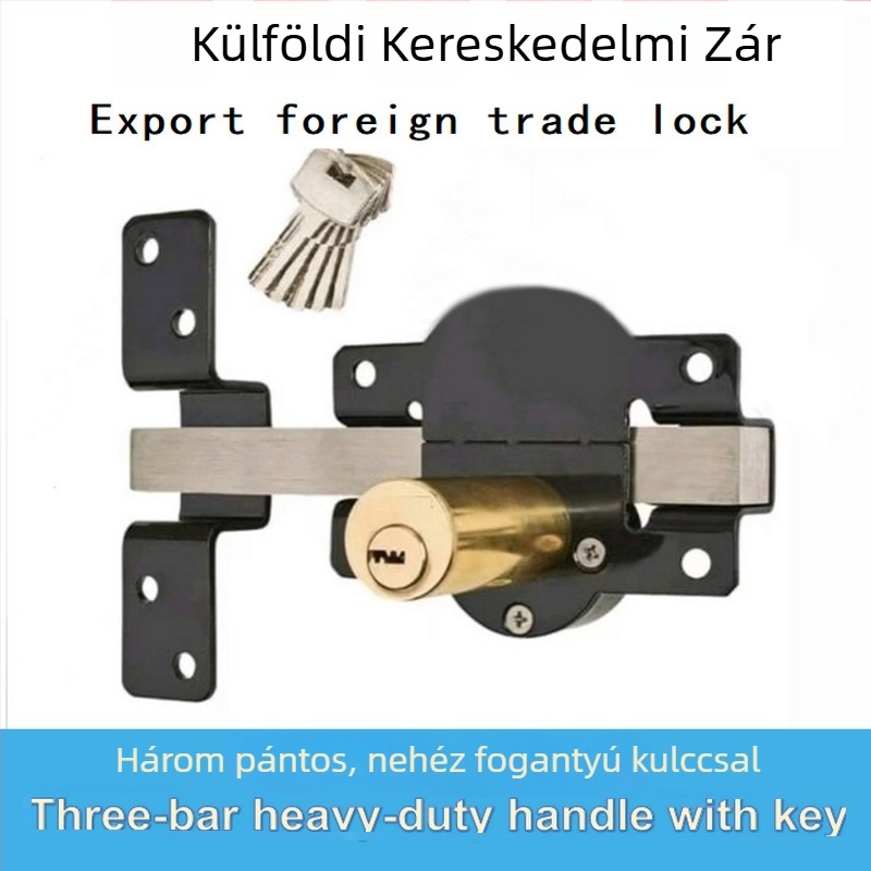 Kulcsos mechanikus ajtózár, vasból készült, modell JH-108, alkalmas faajtókhoz, fiókos és ruhásszekrények ajtóihoz