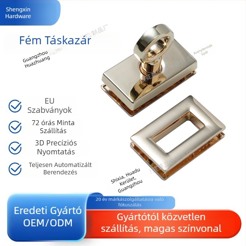 Táska fémzár - cinkötvözet, négyzetes csavarodó zár, testreszabható, Modell SX063, Márka Sheng Zinc Hardware