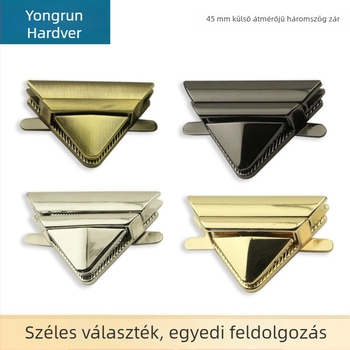 Háromszög alakú zár poggyászhoz, fémből készült kiegészítők, világos arany felület