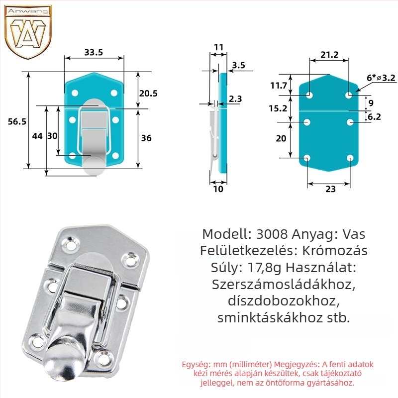 Anwang 3008 vasból készült dobozcsat táskákhoz, krómozott bevonattal, modern minimalista stílus