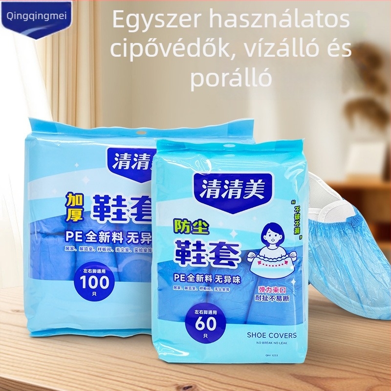 Egyszer használatos beltéri műanyag cipővédők, víz- és porálló, csúszásmentes talppal, PE anyagból, élettartam 5 év