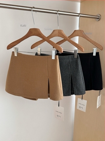 Női gyapjúból készült kétrétegű rövid szoknya, oldalsó hasítékkal, egyszínű, elegáns iroda stílus, patchwork