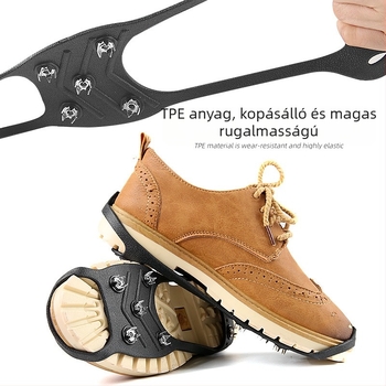 8-tüs csúszásmentes cipővédő télre jégen és havon; könnyen fel- és levéhető. Modell 011, Feet Enlightenment (Anyag: TPE és fém; Stílus: csúszásmentes, mindennapi használat)
