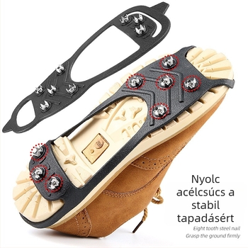 8-tüs csúszásmentes cipővédő télre jégen és havon; könnyen fel- és levéhető. Modell 011, Feet Enlightenment (Anyag: TPE és fém; Stílus: csúszásmentes, mindennapi használat)