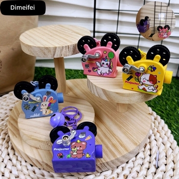 Kulcstartó kézi vetítéssel, aranyos maci-popkorn-egyszarvú dizájn, műanyag, LR41 gombelemek x4