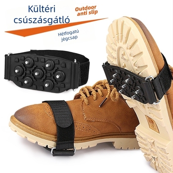 Állítható 7-talpú jégcsapok kültéri túrákhoz – hordozható csúszásbiztos cipővédők, Anyag: TPR és mangánacél