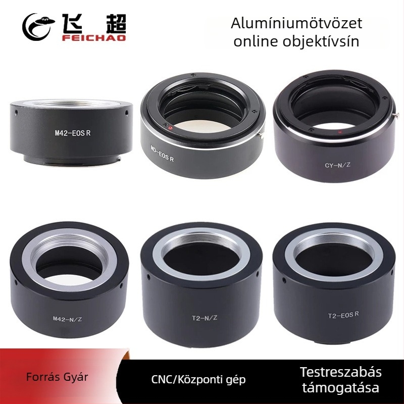Objektívadapter gyűrű, alumíniumötvözet, M42‑EOSR CY‑N/Z és T2‑N/Z, Canon RF RP és Nikon Z6/Z7‑hez