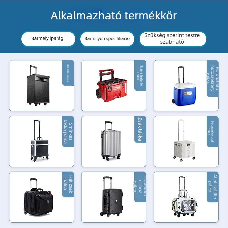 A alumínium ötvözetű teleszkópos húzórúd külső energiaellátó eszközökhöz és hordozható kerekesszékre; kopásálló, csökkenti a terhet, tárolható; testreszabható logó