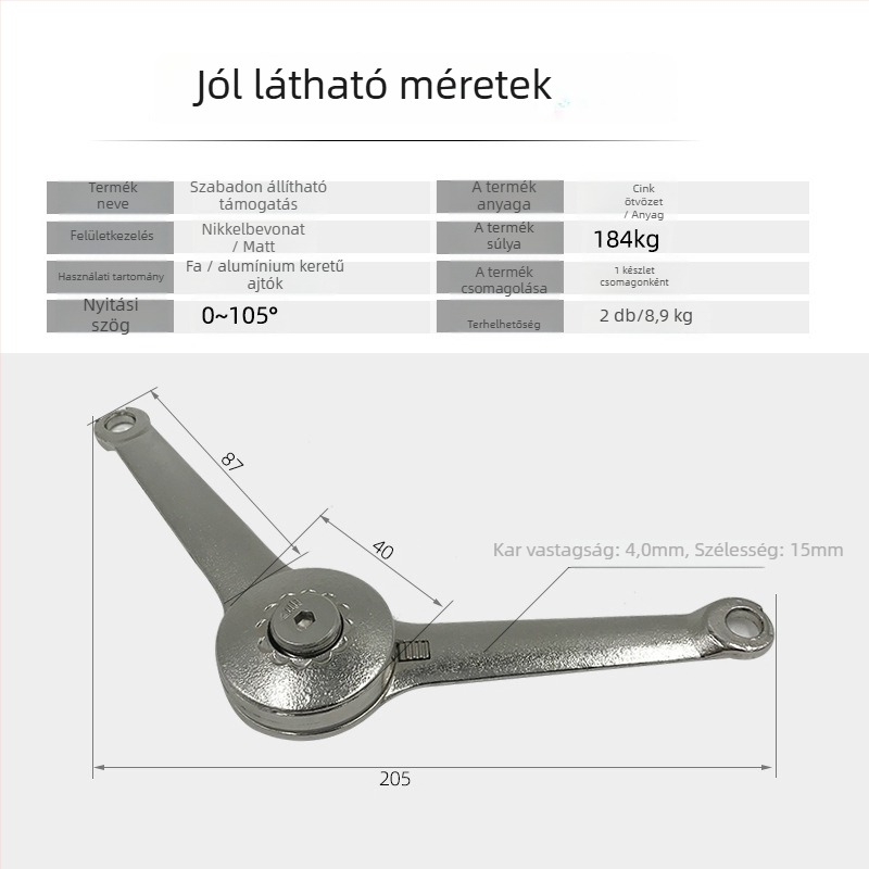Ajtókhoz gázrugó, cink ötvözetből, modell FUS, az ajtó felnyitására és leeresztésére, modern minimál stílus