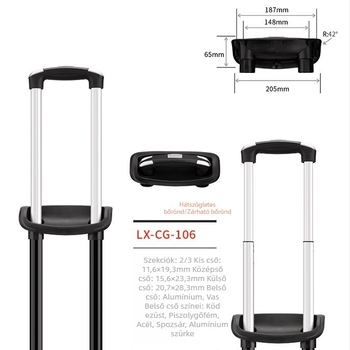 Longxin Bg-106 bőröndtoló — vasból készült konstrukció, állítható teleszkópos rúd, testreszabható jellemzők
