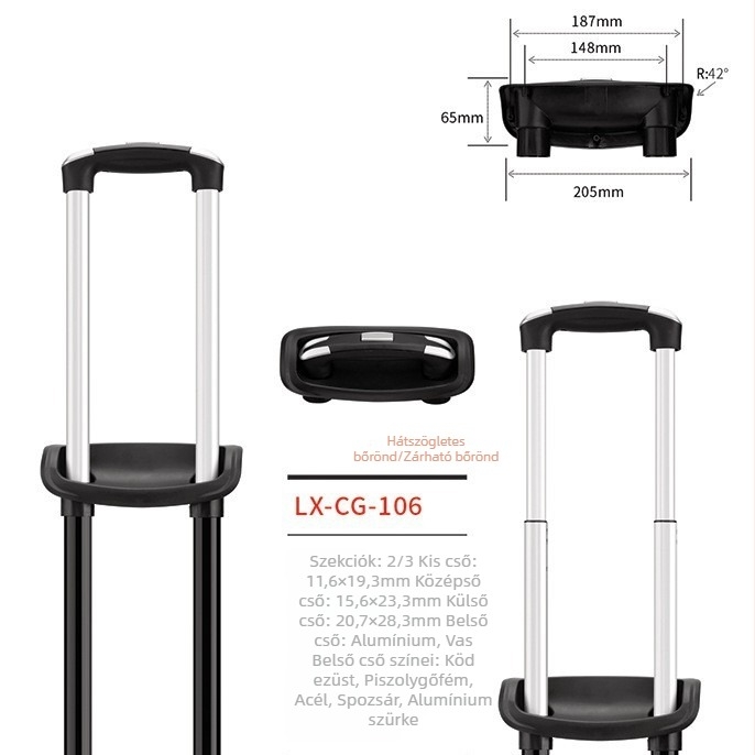 Longxin Bg-106 bőröndtoló — vasból készült konstrukció, állítható teleszkópos rúd, testreszabható jellemzők