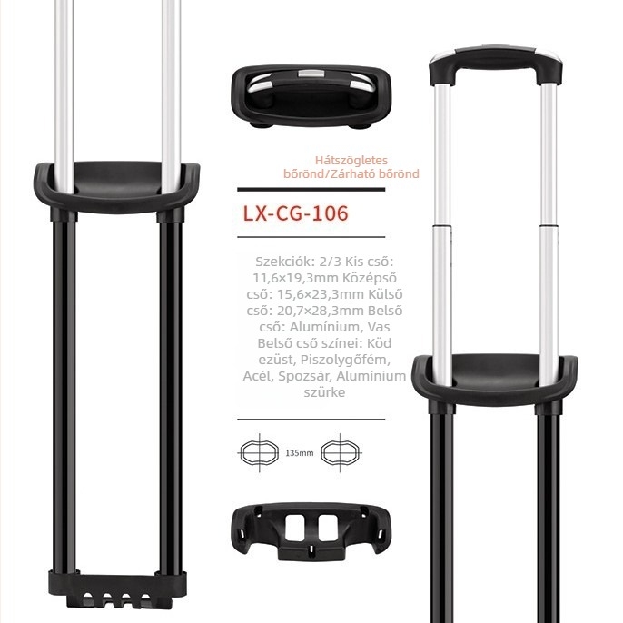 Longxin Bg-106 bőröndtoló — vasból készült konstrukció, állítható teleszkópos rúd, testreszabható jellemzők
