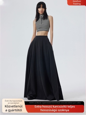 Magas derékú hosszú esernyő szoknya drapált vonalakkal, poliészter 95%+, mikroelasztikusság, 2024 tavasz