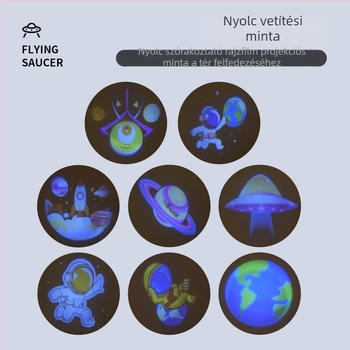 Fényes kulcstartó űrhajó-projekcióval gyerekeknek, mini rajzfilm UFO medál