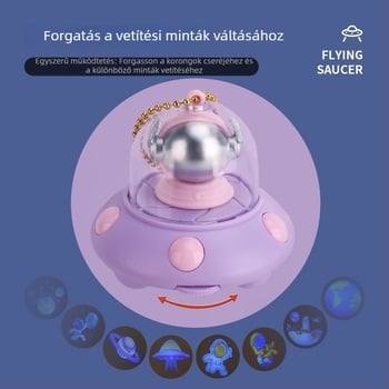 Fényes kulcstartó űrhajó-projekcióval gyerekeknek, mini rajzfilm UFO medál