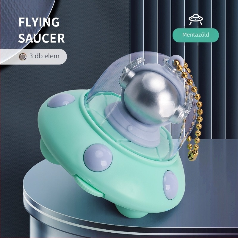 Fényes kulcstartó űrhajó-projekcióval gyerekeknek, mini rajzfilm UFO medál