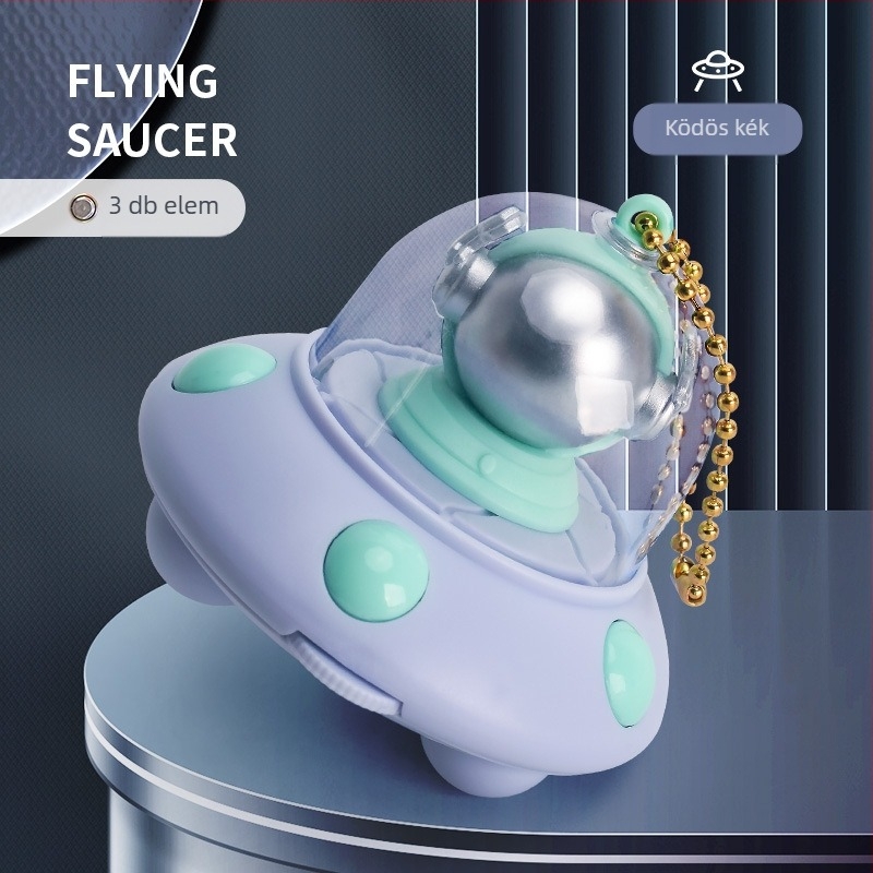Fényes kulcstartó űrhajó-projekcióval gyerekeknek, mini rajzfilm UFO medál