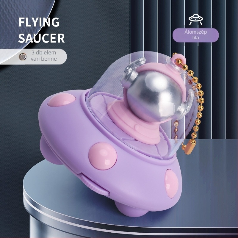 Fényes kulcstartó űrhajó-projekcióval gyerekeknek, mini rajzfilm UFO medál