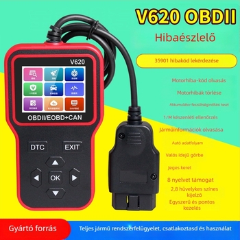 V620 Autóhiba detektor - Motorhiba olvasás, Adatfolyam, OBD2, 12-24V
