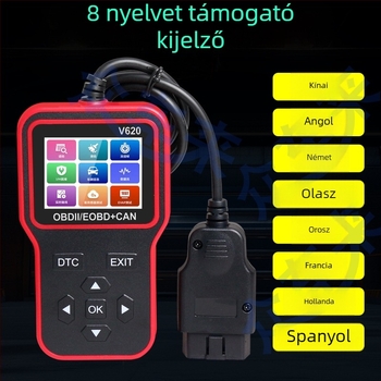 V620 Autóhiba detektor - Motorhiba olvasás, Adatfolyam, OBD2, 12-24V
