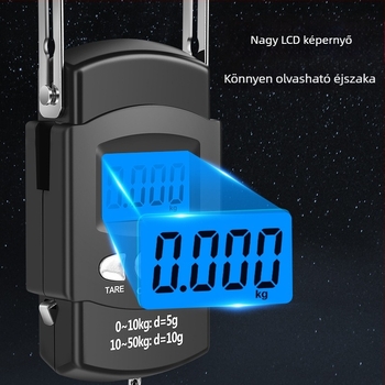 Elektronikus zsebmérleg vonalzóval, hordozható digitális mérleg a horgász felszerelés, poggyász és élelmiszerek súlyának mérésére