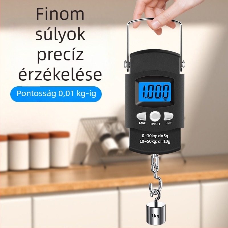 Elektronikus zsebmérleg vonalzóval, hordozható digitális mérleg a horgász felszerelés, poggyász és élelmiszerek súlyának mérésére
