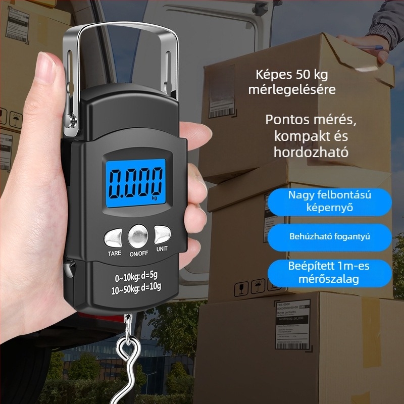 Elektronikus zsebmérleg vonalzóval, hordozható digitális mérleg a horgász felszerelés, poggyász és élelmiszerek súlyának mérésére