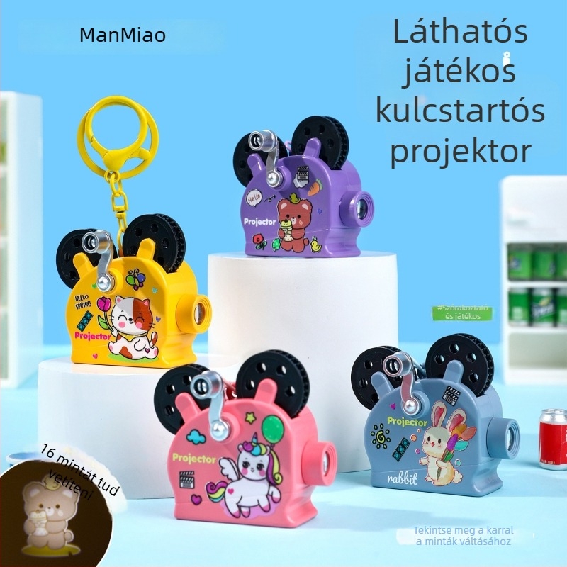 Graceful Cytyyg kézzel forgatható állatos projektor kulcstartó – műanyag, rajzfilm stílus
