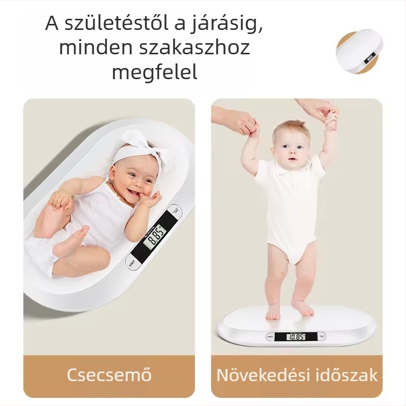 Hengheng Baba Súlymérleg — Digitális súlymérleg gyermekek számára, 20 kg kapacitás, otthoni használat, minimalist dizájn, akkumulátoros működés (2× AAA)