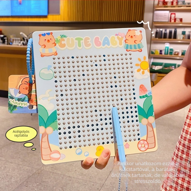 Kedves delfin: nagy mágneses acélgolyós rajztábla kulcstartóval, oldó puzzle, törölhető rajztábla, táska
