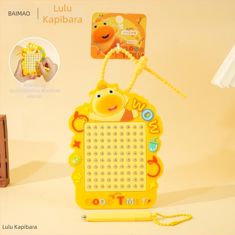 Capybara Lu Lu mágneses rajztábla kulcstartó, törölhető, rajzfilmszerű stílus
