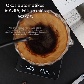 Töltésre képes kávémérleg, 3 kg kapacitású elektronikus konyhai mérleg, 0,1 g pontossággal, gyors töltés, otthoni okos használat